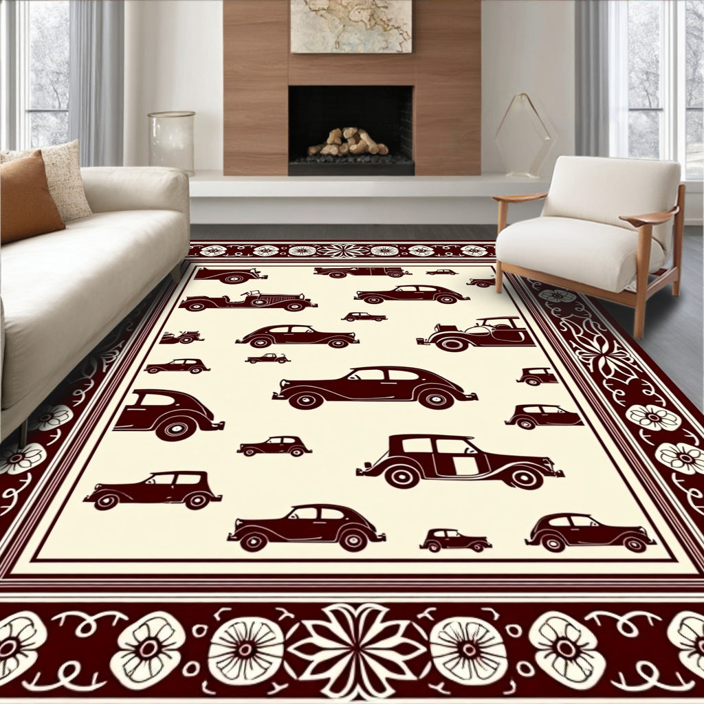 Vintage Car Collection Ivory Background Rug