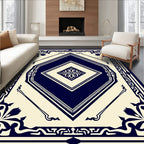 Classic Navy Cream Diamond Floral Rug