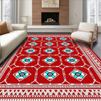 Crimson White Teal Geometric Diamond Rug