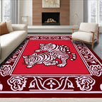 Crimson Tigers in Ornate Border Rug