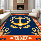 Navy Blue Anchor Laurel Wreath Rug