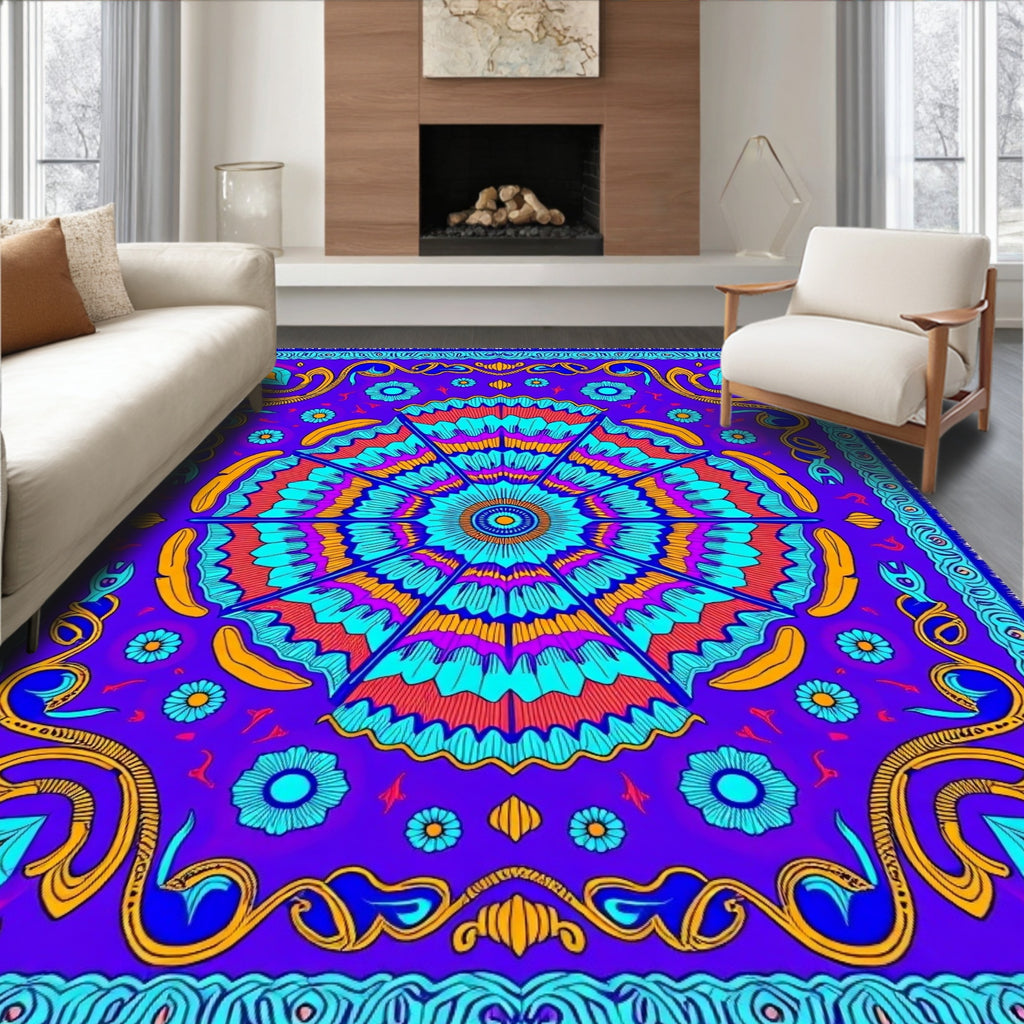 Vibrant Purple Psychedelic Floral Sun Rug