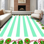 Mint Green Striped Floral Border Rug