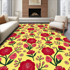 Vibrant Red Floral Garden Yellow Rug