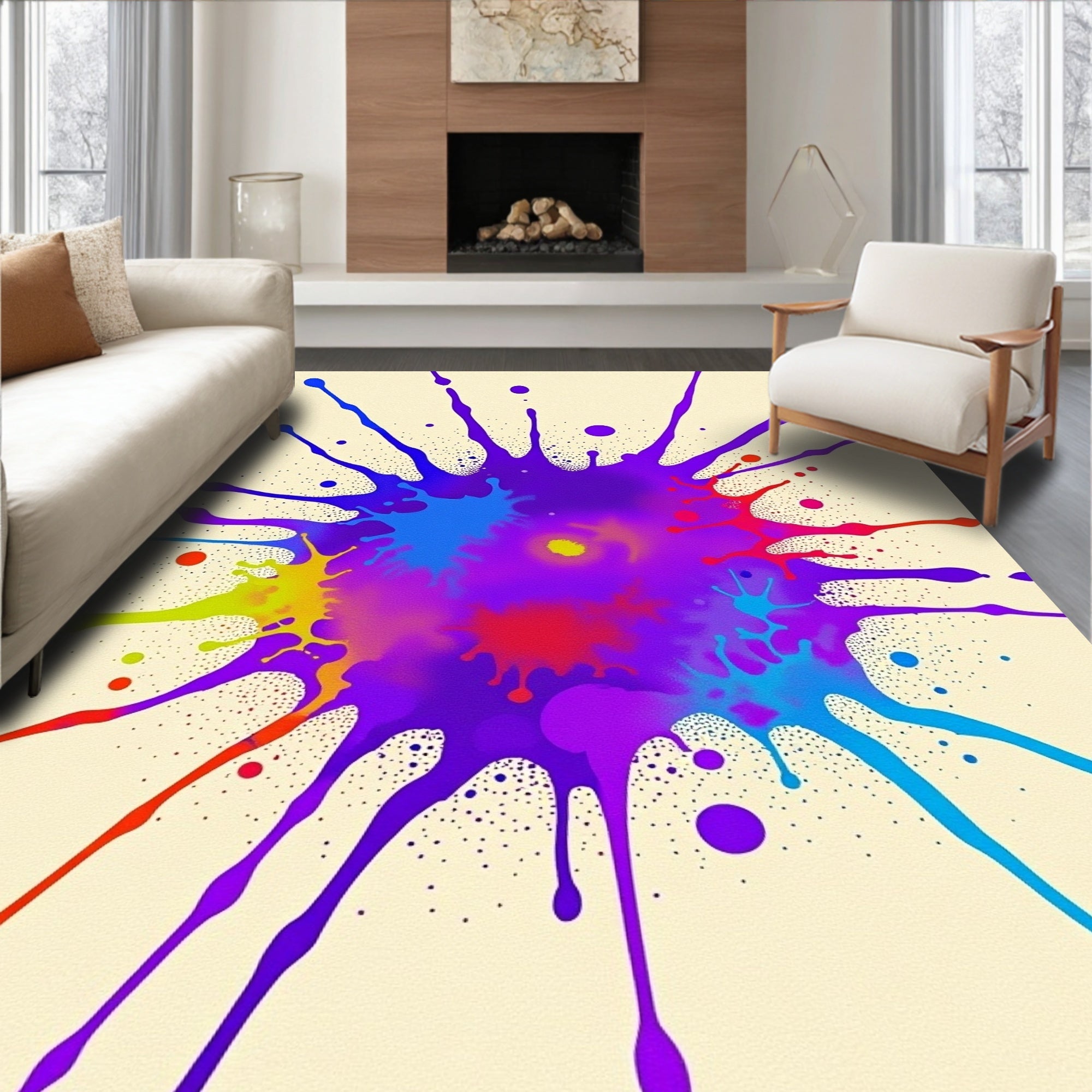Vibrant Splatter Burst Abstract Rug