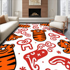 Playful Orange Tiger Stripes Whimsical Icons Rug