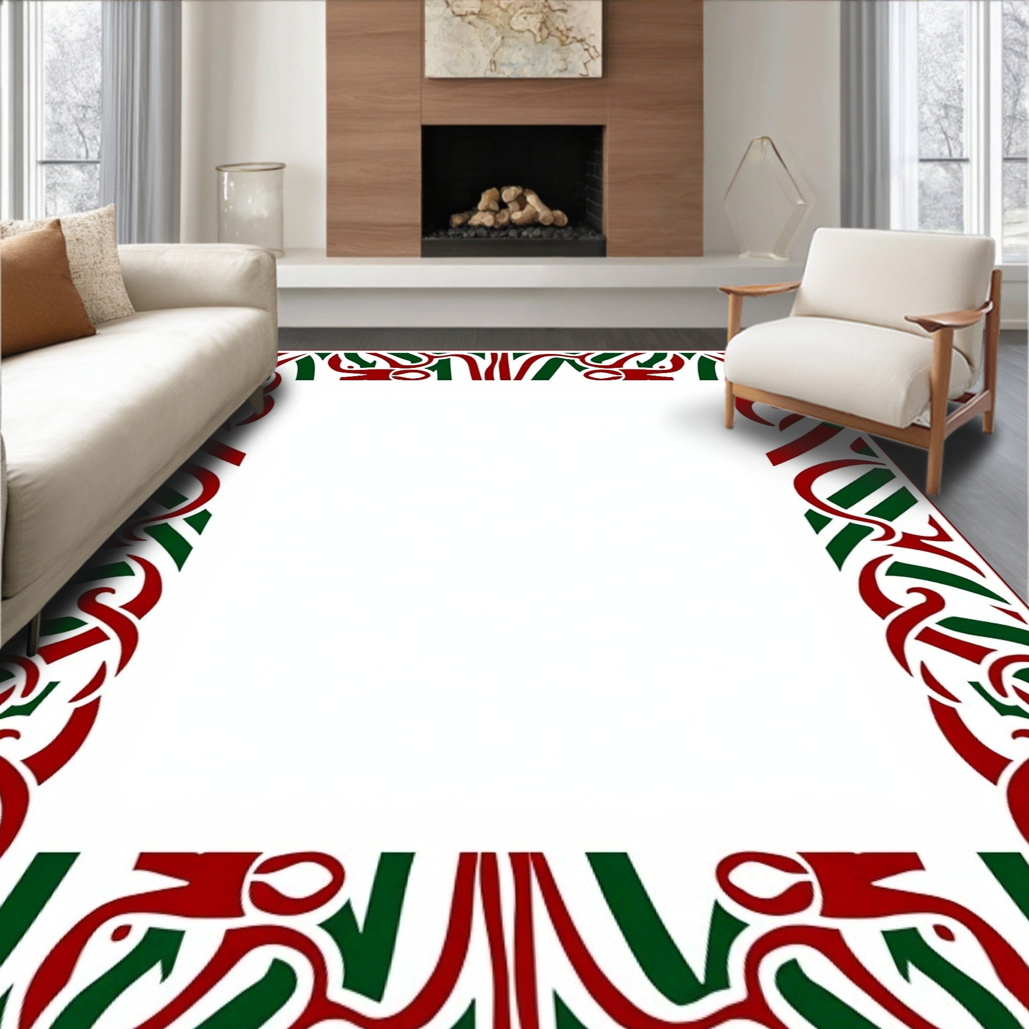 Crimson Green Intertwined Celtic Knot Border Rug