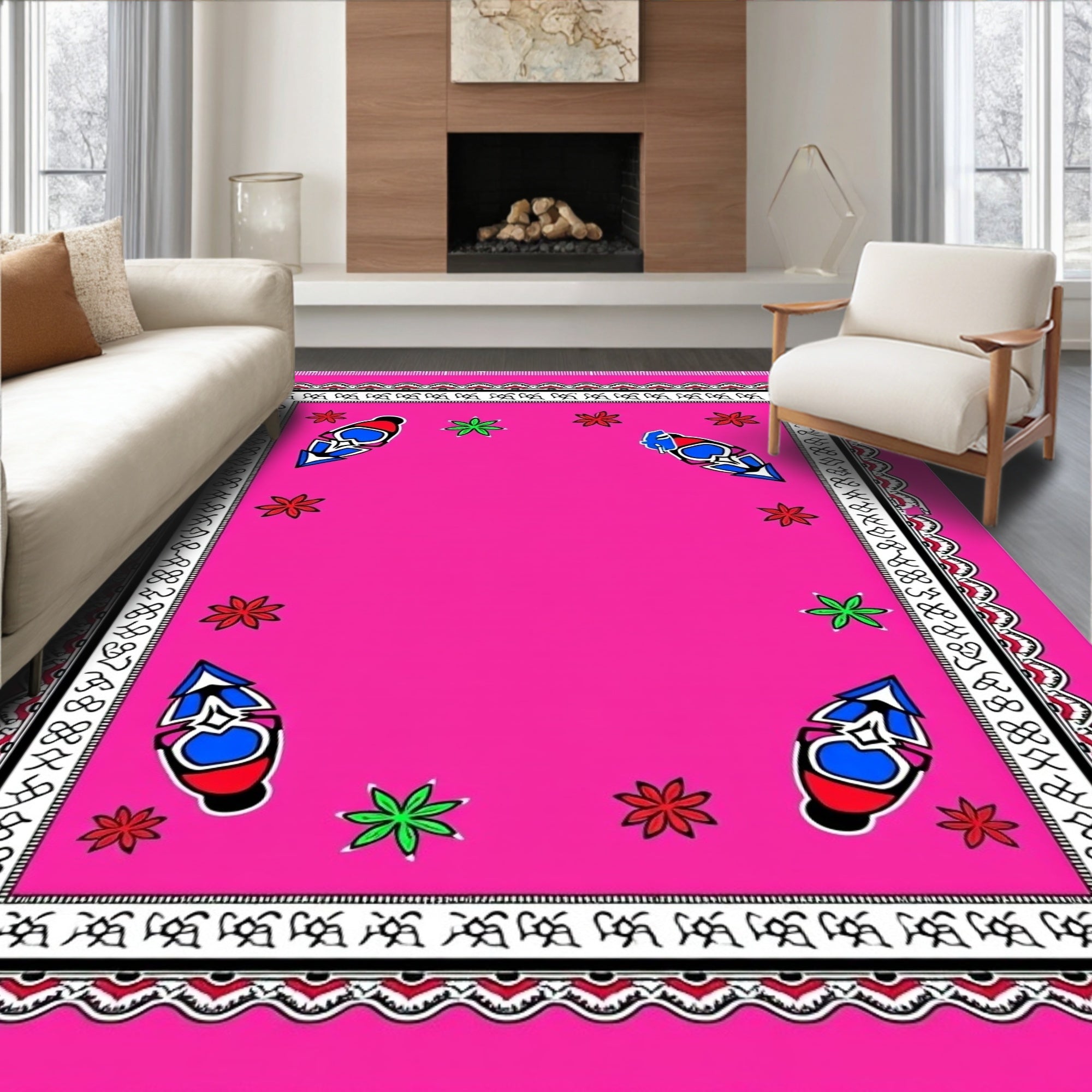 Funky Pink Lantern Flower Rug