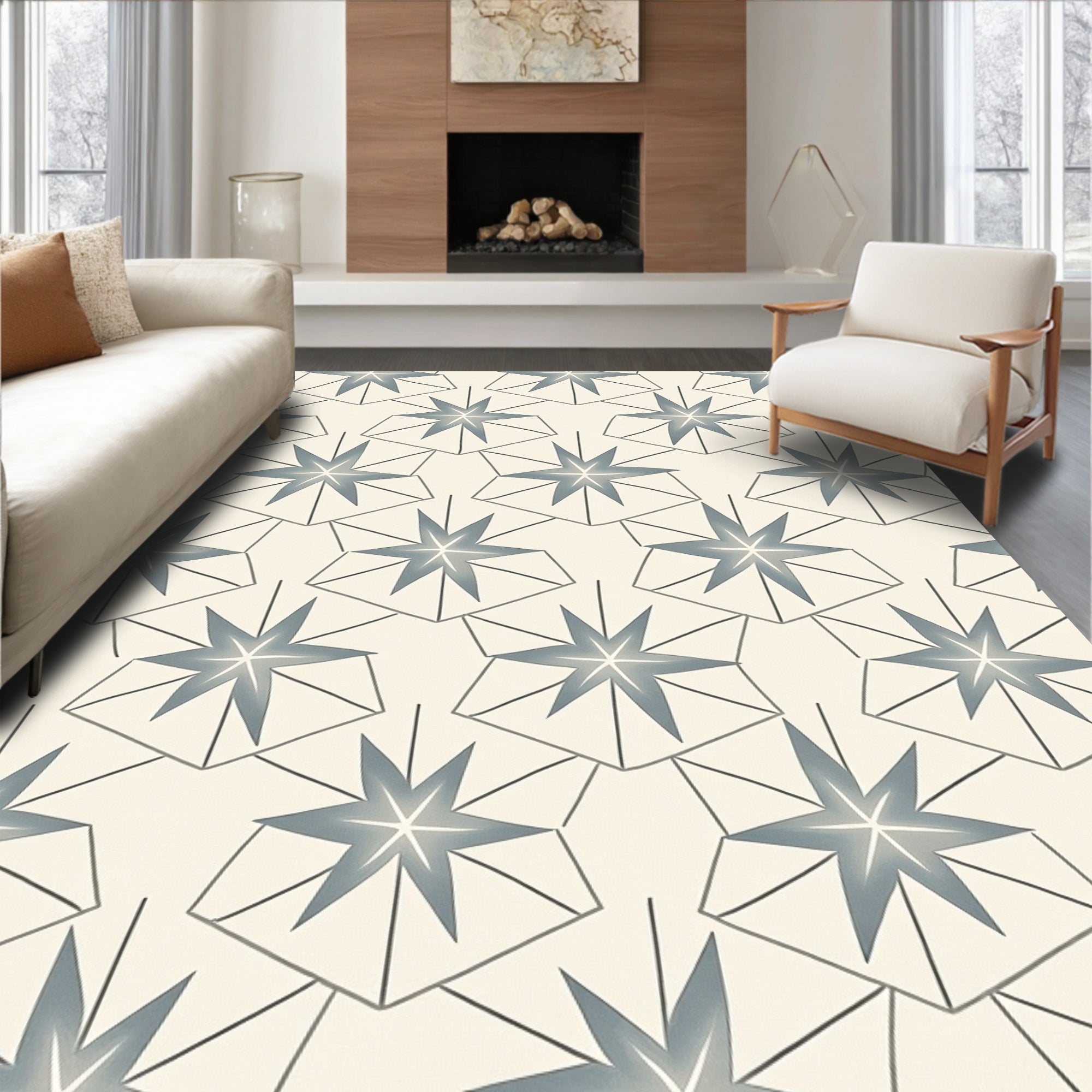 Geometric Starburst Cream Gray Rug