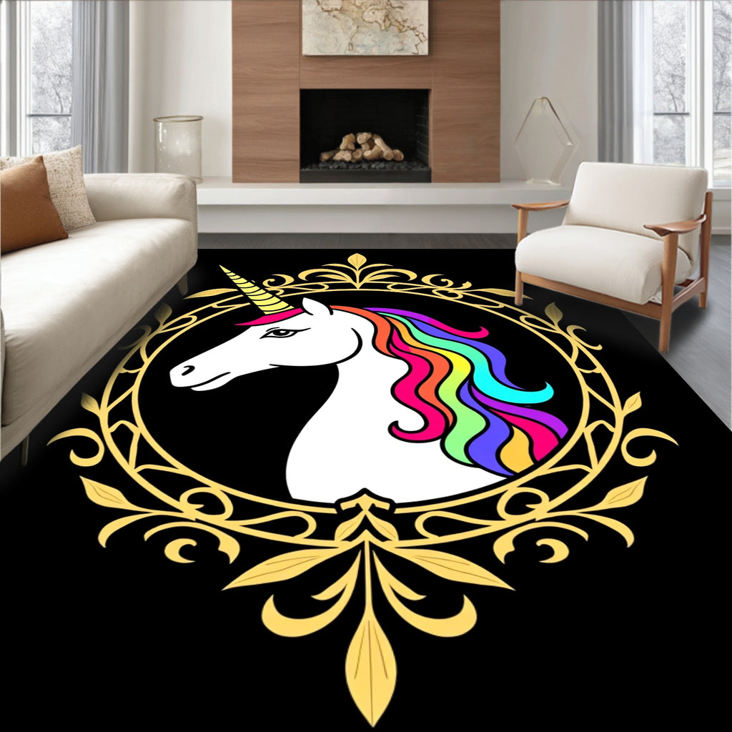 Golden Unicorn Rainbow Mane Oval Rug