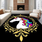Golden Unicorn Rainbow Mane Oval Rug