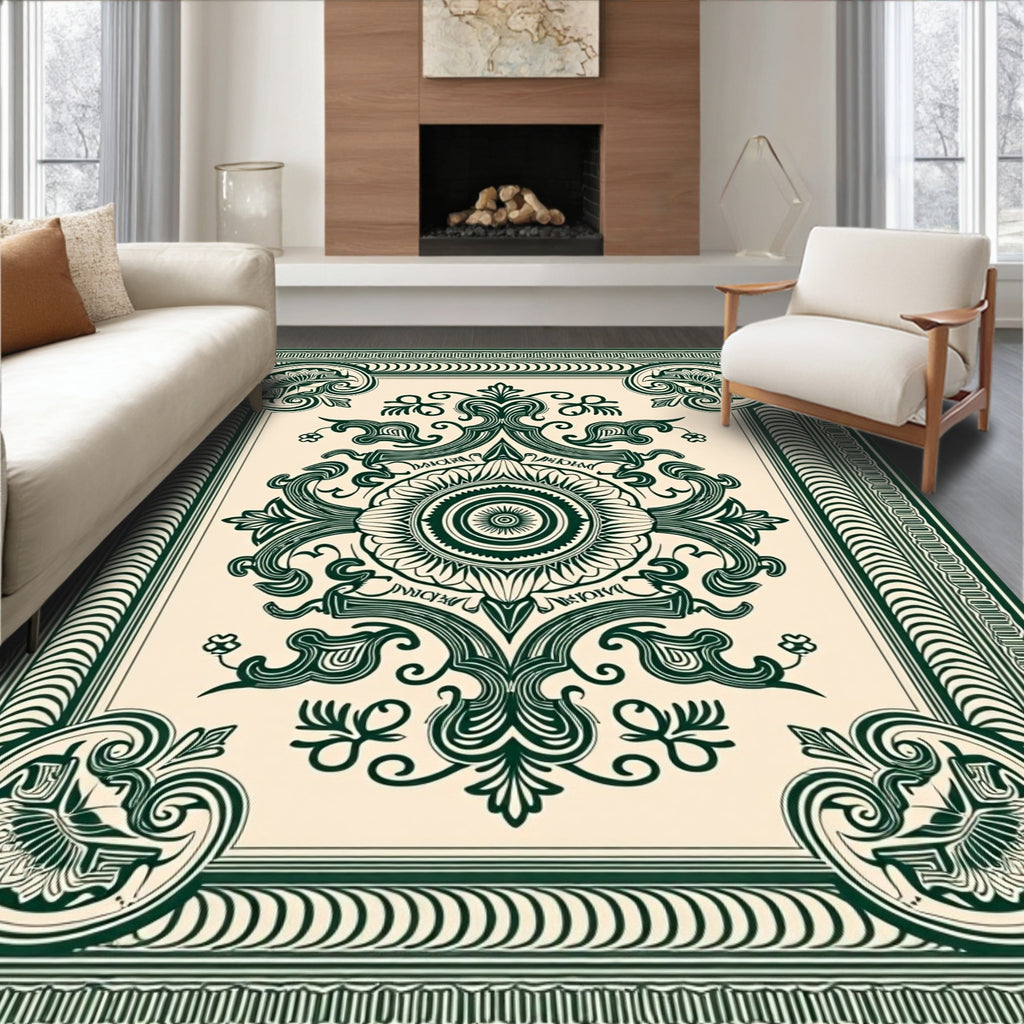 Emerald Green Vintage Medallion Scroll Rug