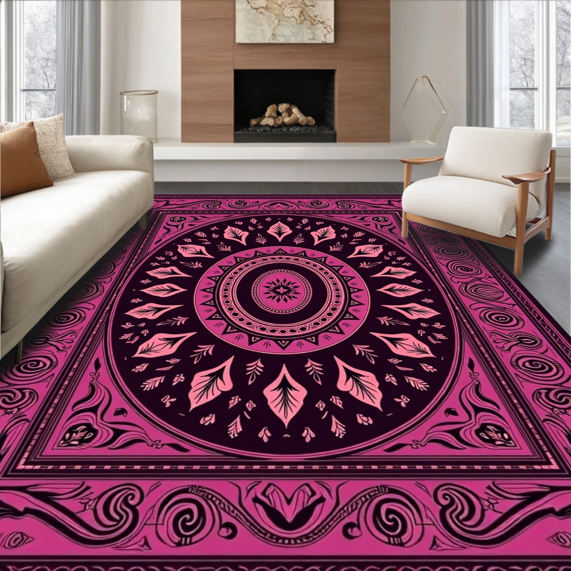 Deep Magenta Medallion Frame Rug