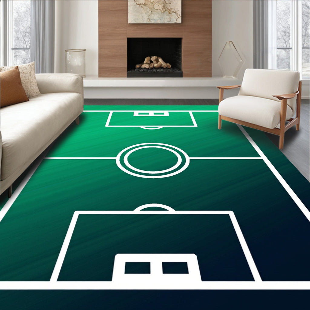 White Soccer Field Textured Emerald Green Rug