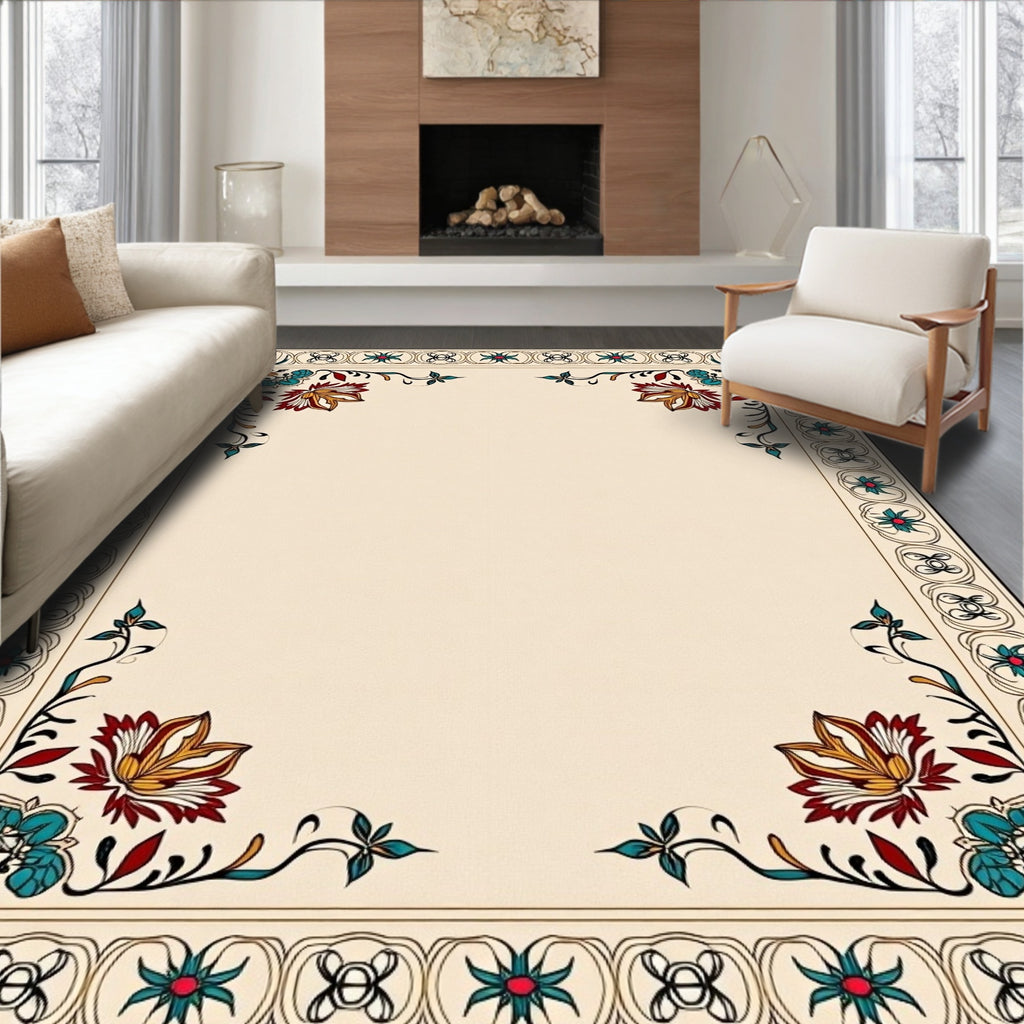 Ornate Floral Medallion Bordered Accent Rug