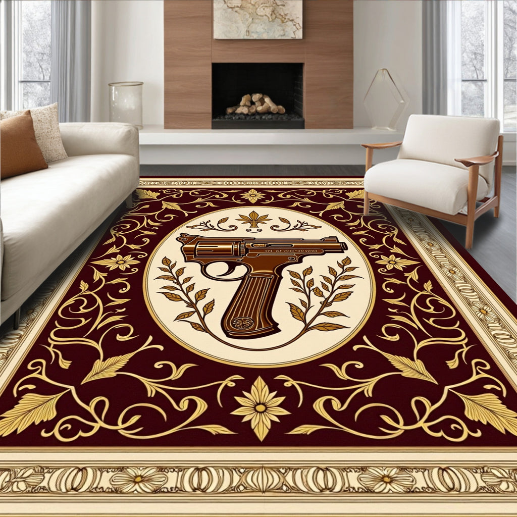 Crimson Gold Floral Revolver Oval Rug