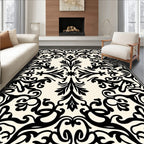 Black Ivory Ornate Damask Area Rug