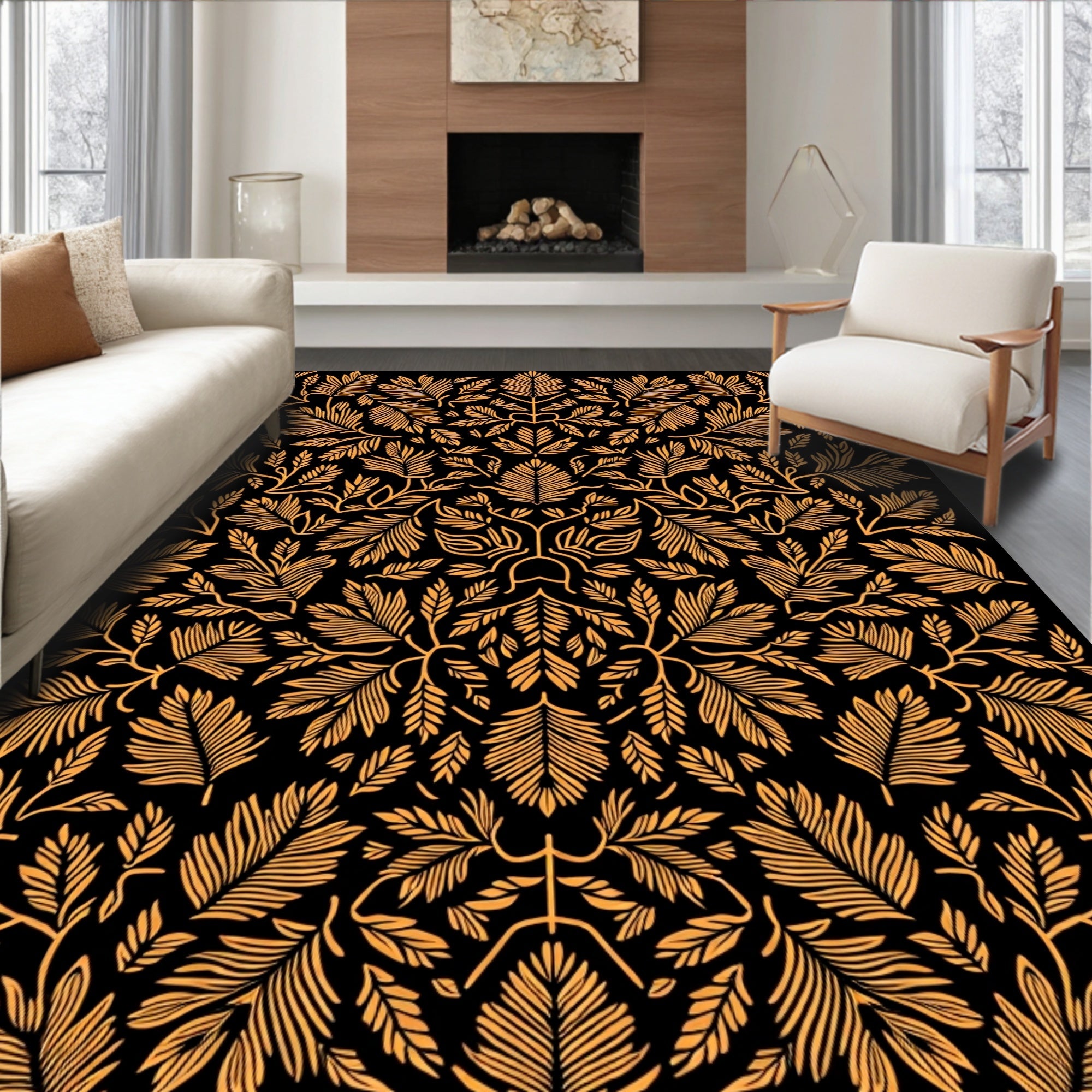 Golden Orange Leaf Symmetry Rug