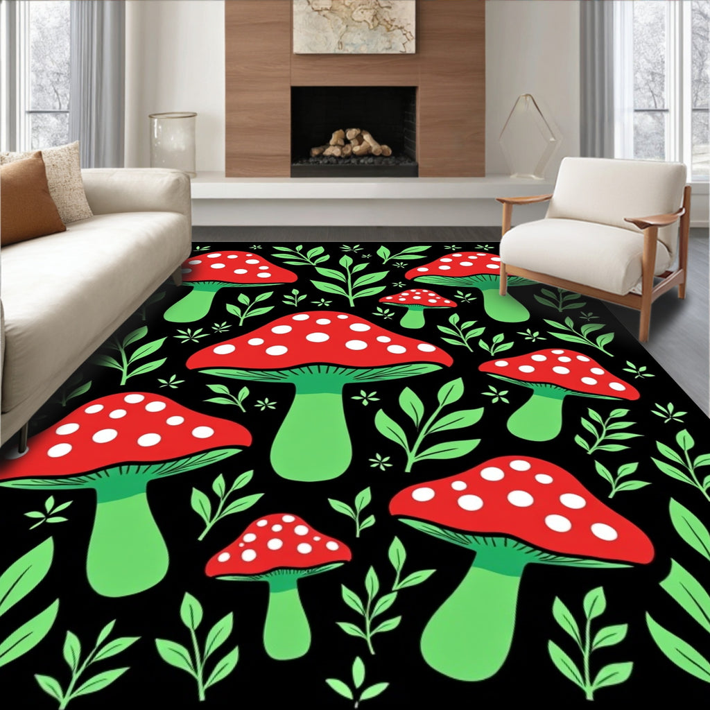 Red White Mushroom Forest Foliage Rug