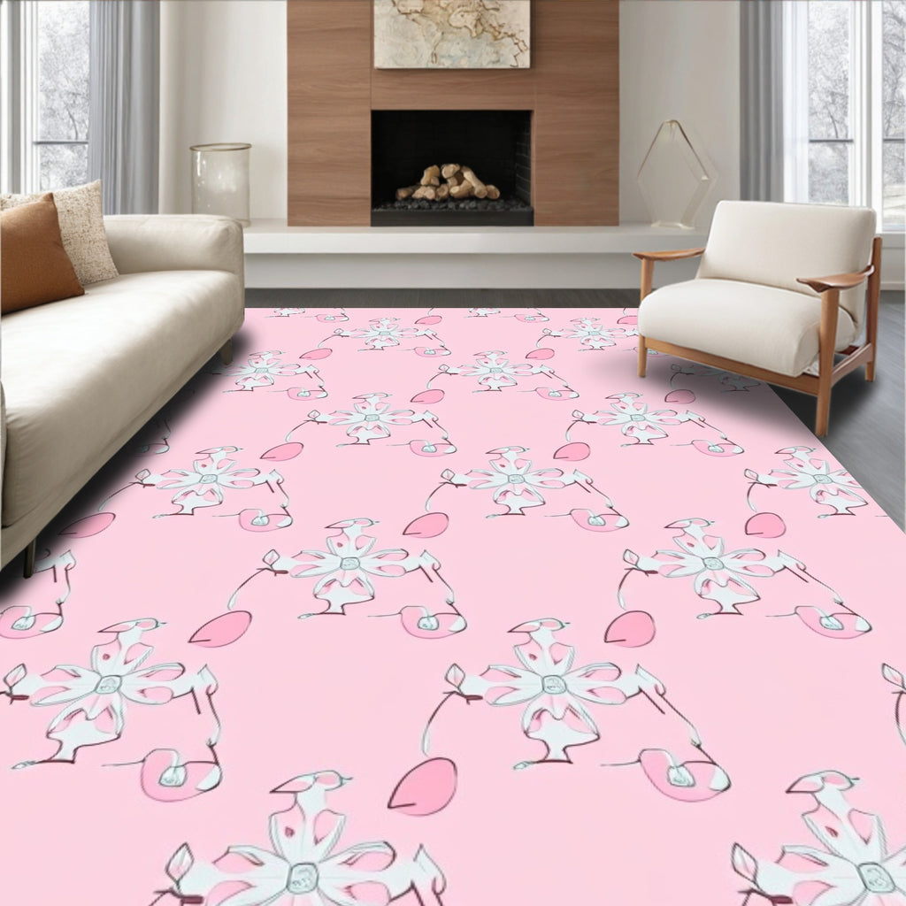 Soft Pink Watercolor Blossom Swirl Rug