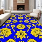 Vibrant Yellow Floral Medallion Blue Rug
