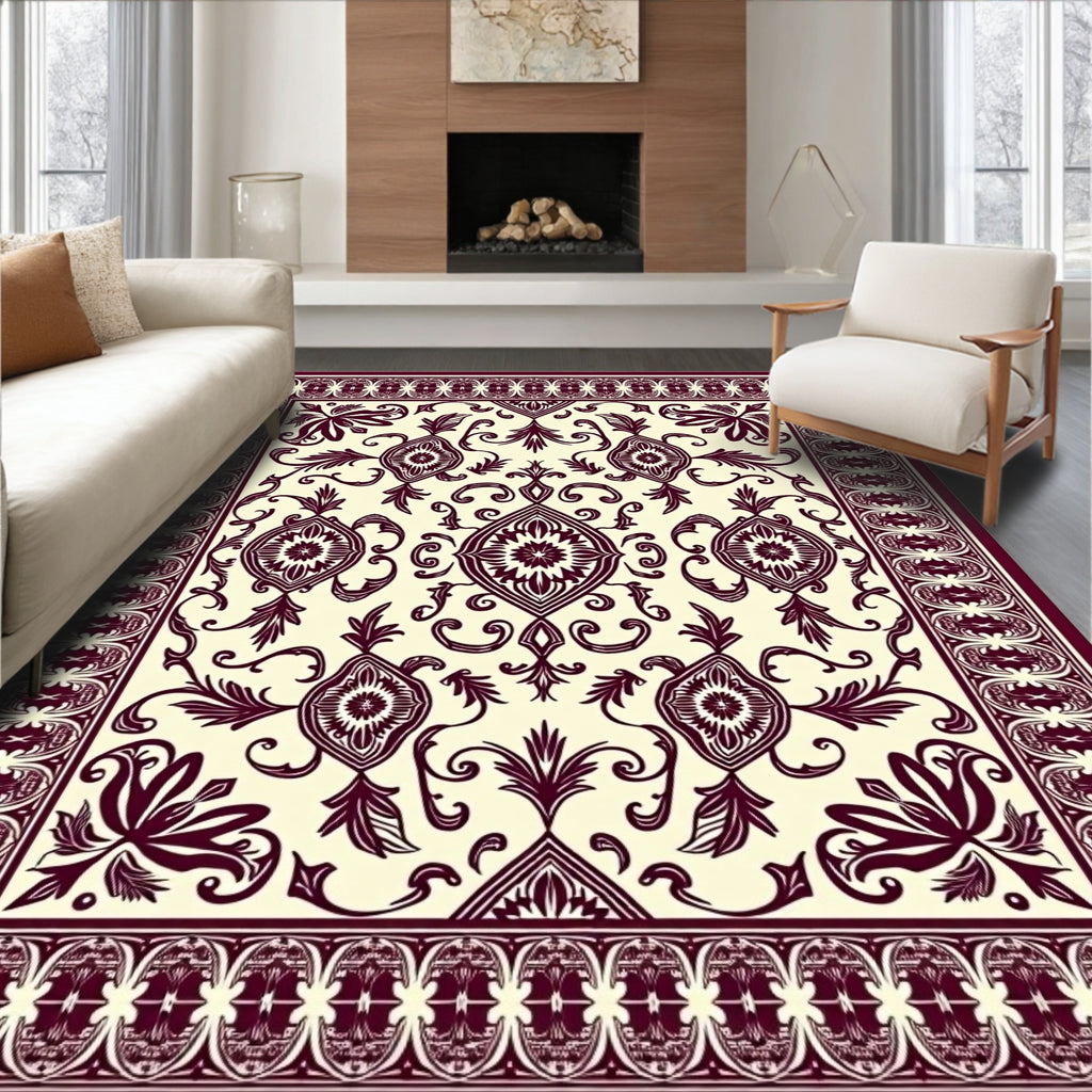 Maroon Floral Medallion Border Rug