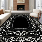 Monochromatic Intricate Floral Scroll Frame Rug