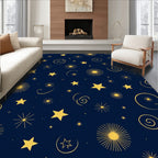 Golden Night Stars Swirls Abstract Rug
