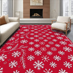 Crimson Snowflakes Branches Holiday Rug