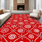 Red White Snowflake Spiral Medallion Rug