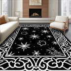 Black White Starry Night Border Rug