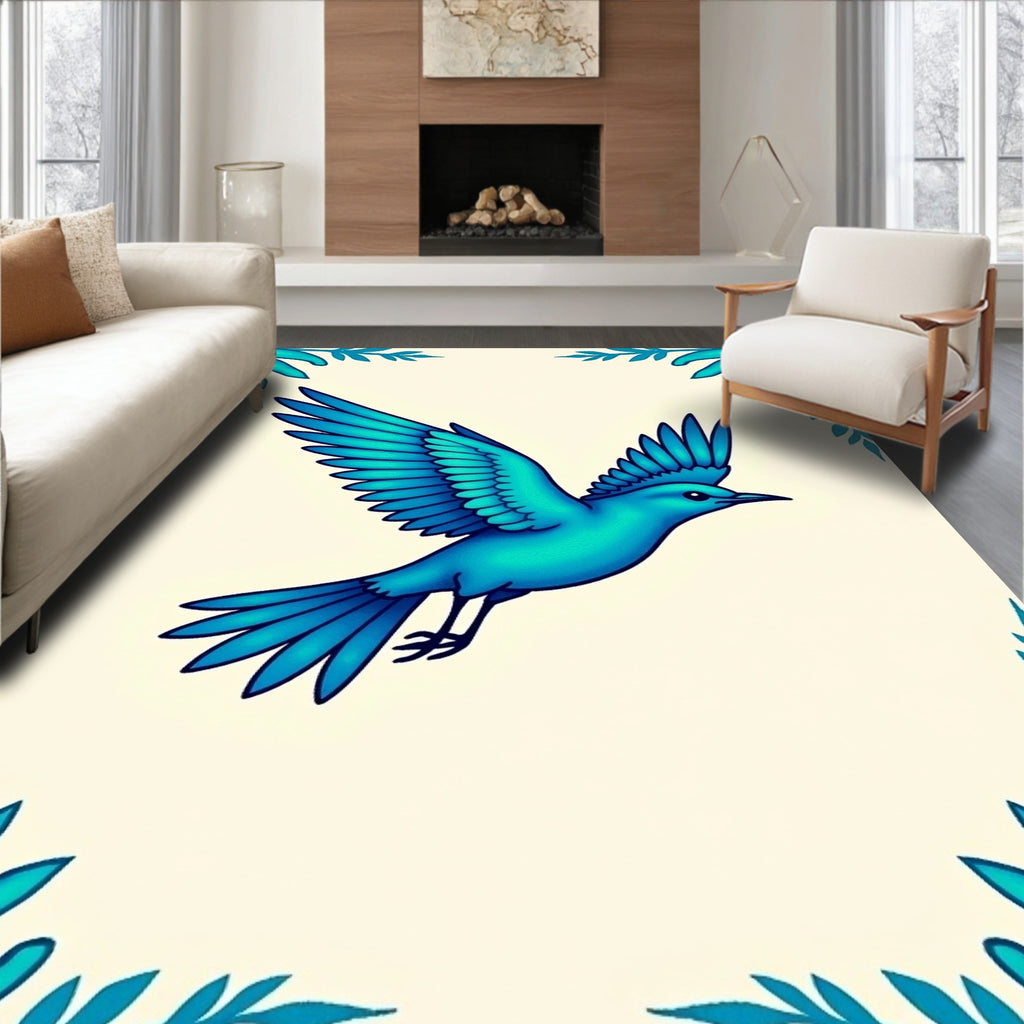 Vibrant Blue Bird Floral Accent Rug