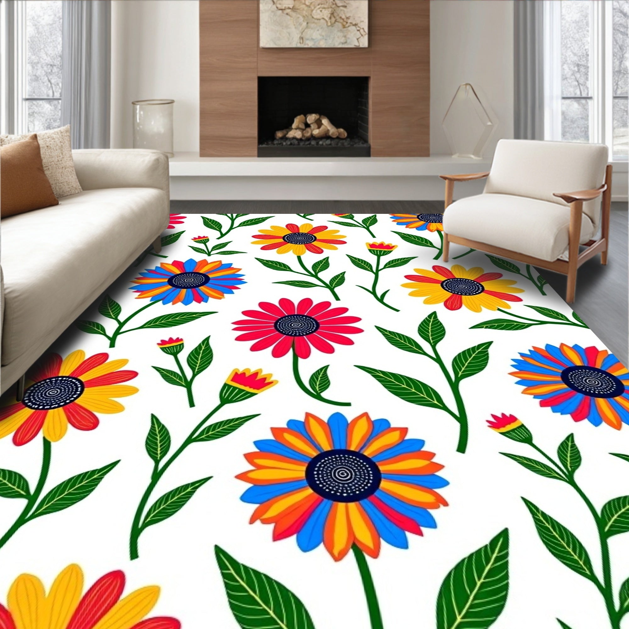 Vibrant Multicolor Floral Garden Bloom Rug