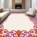 Vibrant Orange Pink Floral Border Rug