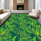 Verdant Jungle Branch Emerald Leaf Pattern Rug