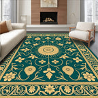 Teal Gold Floral Sunburst Medallion Rug