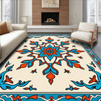 Aqua Coral Floral Medallion Border Rug
