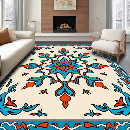 Aqua Coral Floral Medallion Border Rug