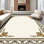 Elegant Gold Leaf Scroll Border Rug