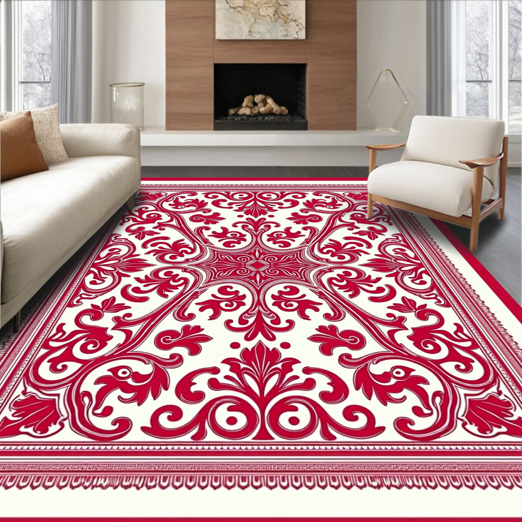Crimson Baroque Scrollwork Medallion Rug