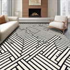 Cream Black Intersecting Lines Rug