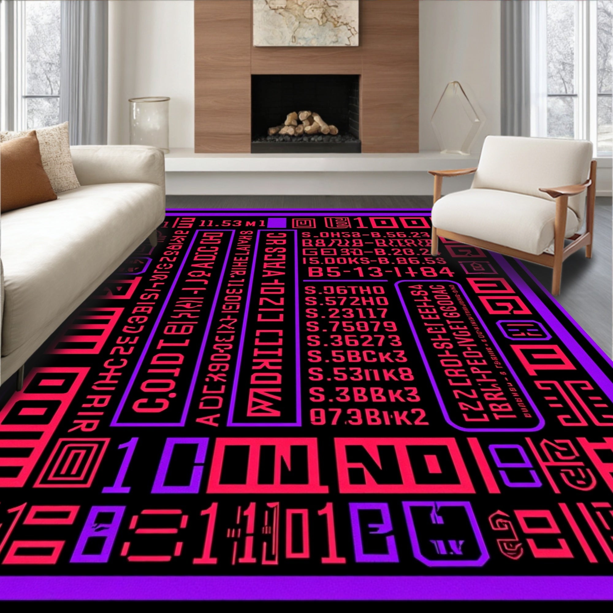Retro Cybernetic Alphabet Blocks Rug