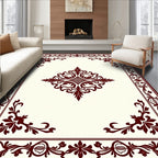Ornate Burgundy Damask Corner Rug