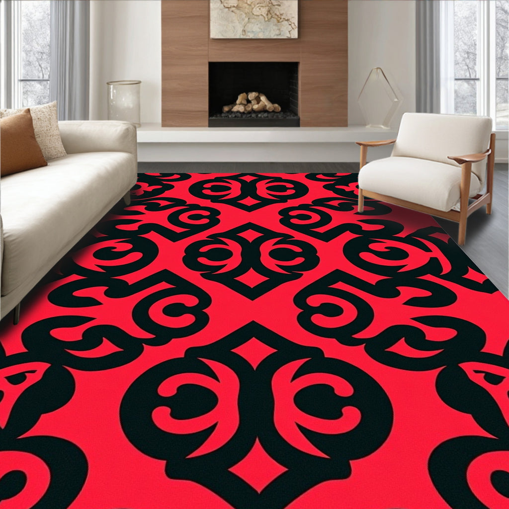 Bold Crimson Gothic Swirl Rug