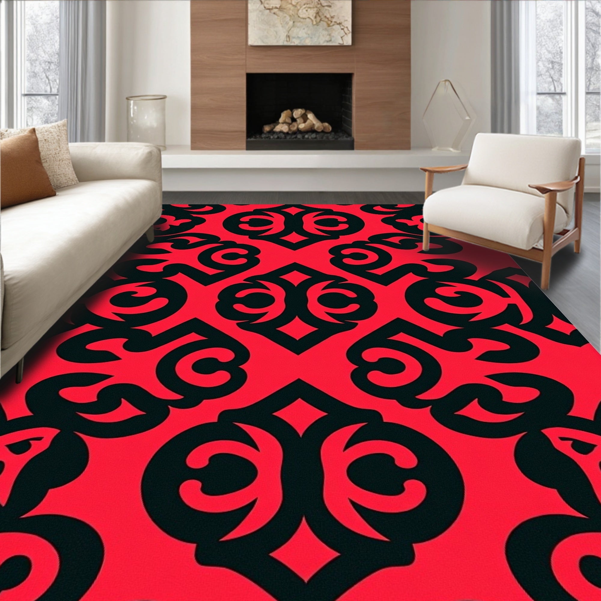 Bold Crimson Gothic Swirl Rug