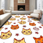 Whimsical Orange Cat Faces Snowflakes Rug
