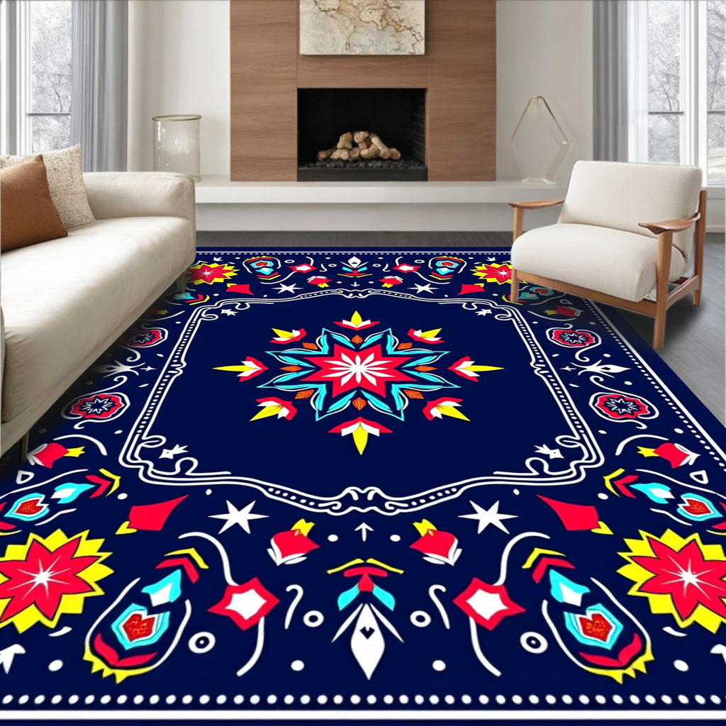 Vibrant Red Yellow Floral Medallion Rug