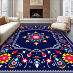 Vibrant Red Yellow Floral Medallion Rug