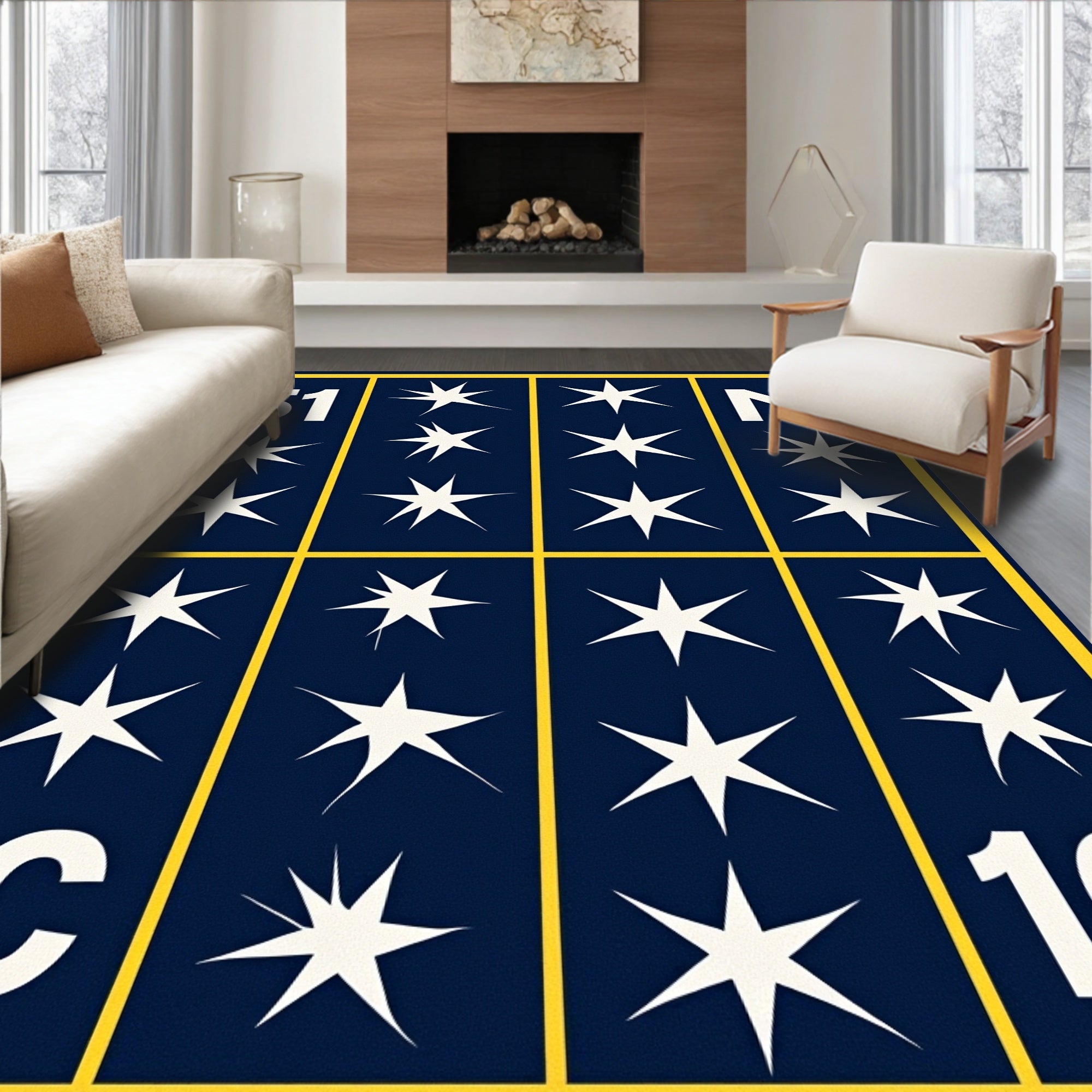 Navy Blue Starburst Geometric Rug