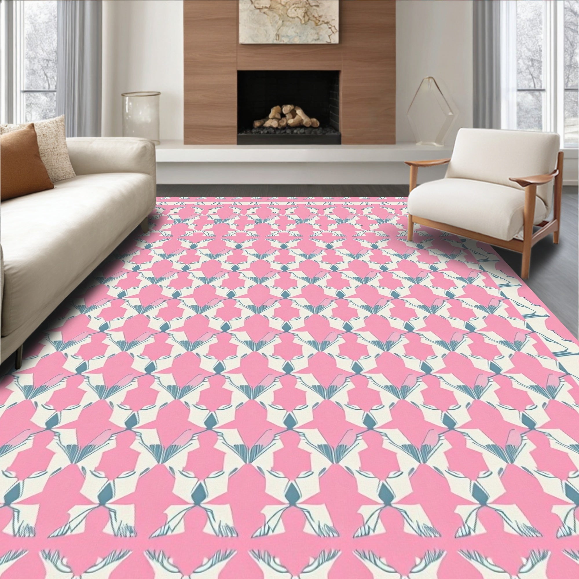 Pastel Pink Geometric Art Deco Rug